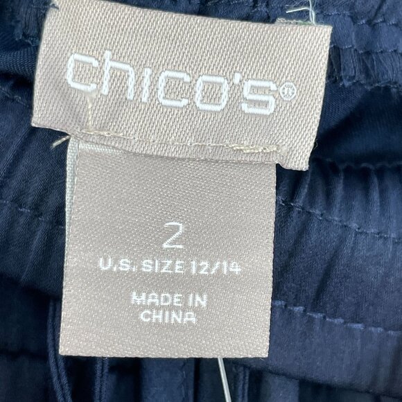 NEW Chicos Womens Large Satin Maxi Skirt Navy Blue Elastic Waist Pull On - Picture 3 of 9